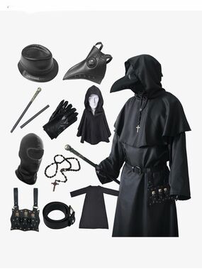 Complete 10 Piece Adult Plague Doctor🐦⬛Costume Set